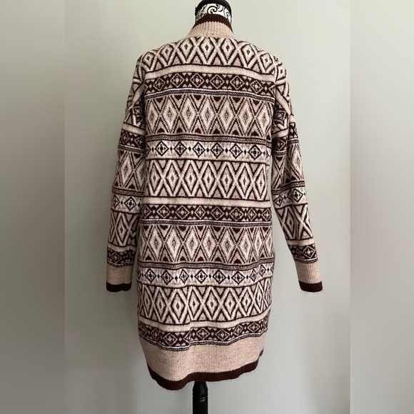 Jessica Simpson Cardigan Sweater Womens Sz Large Brown Beige Western Long Sleeve - Picture 4 of 8